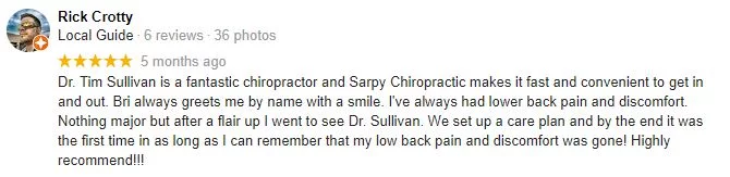 Chiropractic Omaha NE Patient Testimonial at Sarpy Chiropractic 2