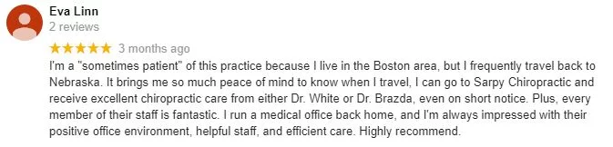 Chiropractic Omaha NE Patient Testimonial at Sarpy Chiropractic 3